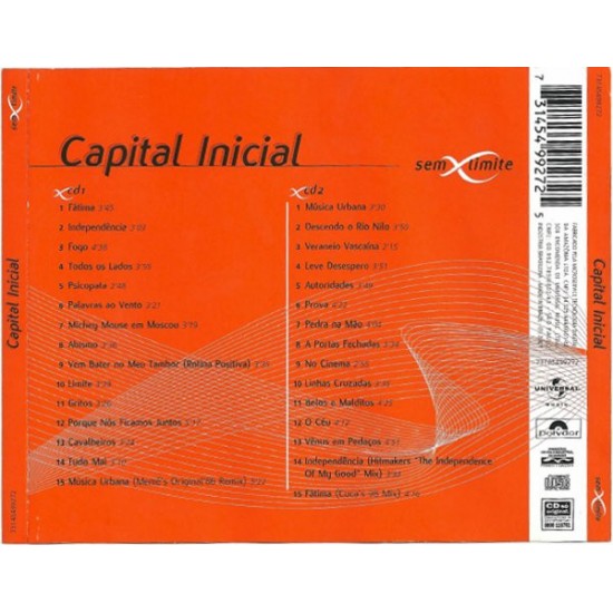 Cd Capital Inicial, Sem Limite, 2 Cds, 30 Sucessos Cd Capital Inicial, Sem Limite, 2 Cds, 30 Sucessos