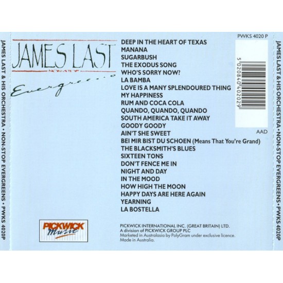 Cd James Last, Orchestra, Non Stop Evergreens, Importado Australia Cd James Last, Orchestra, Non Stop Evergreens, Importado Australia