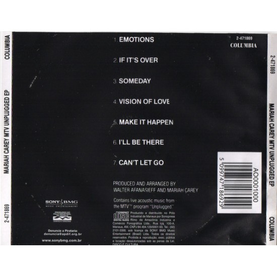 Cd Mariah Carey, MTV Unplugged Ep Cd Mariah Carey, MTV Unplugged Ep