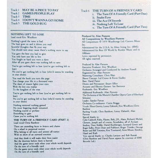 Cd The Alan Parsons Project, The Turn Of a Friendly Card, 1990