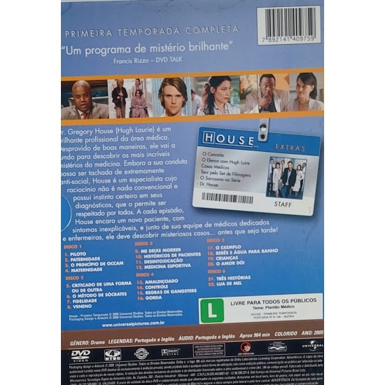 Dvd House, Primeira Temporada, 6 Dvds 22  Episódios