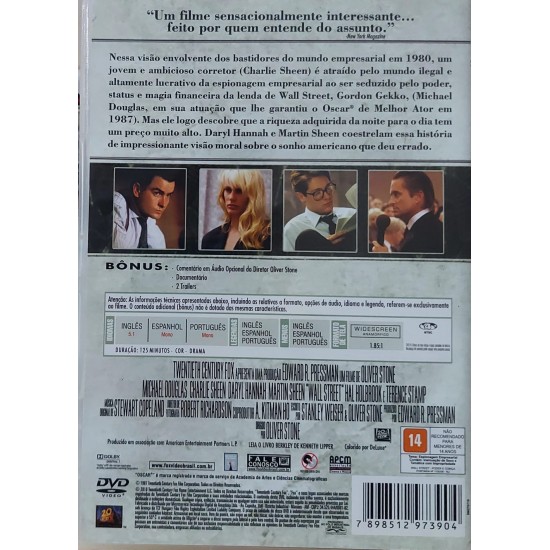 Dvd Wall Street, Poder e Cobiça, Michael Douglas, Charlie Sheen, Daryl Hannah Dvd Wall Street, Poder e Cobiça, Michael Douglas, Charlie Sheen, Daryl Hannah