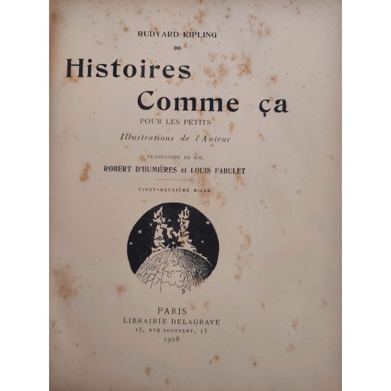 Histoires Comme Ça, Rudyard Kipling, Livro em Francês, Edição 1928