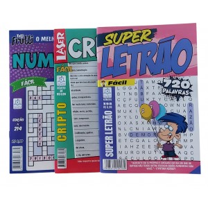 Kit 3 Caça Palavras, 1 Numerix + 1 Super Letrão + 1 Cripto