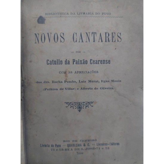 Novos Cantares, Catullo da Paixão Cearense, 1ª Edição 1909 Novos Cantares, Catullo da Paixão Cearense, 1ª Edição 1909